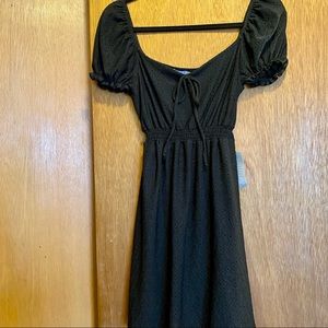 Black puff sleeve eyelet mini dress with tags